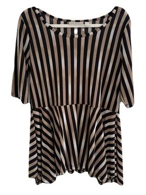 Dana Buchman Black and Cream Striped Peplum Tunic